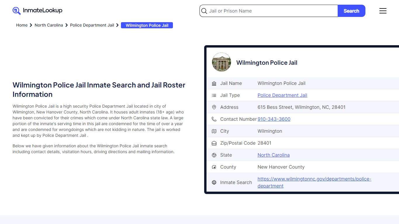 Wilmington Police Jail Inmate Search - Wilmington North Carolina ...